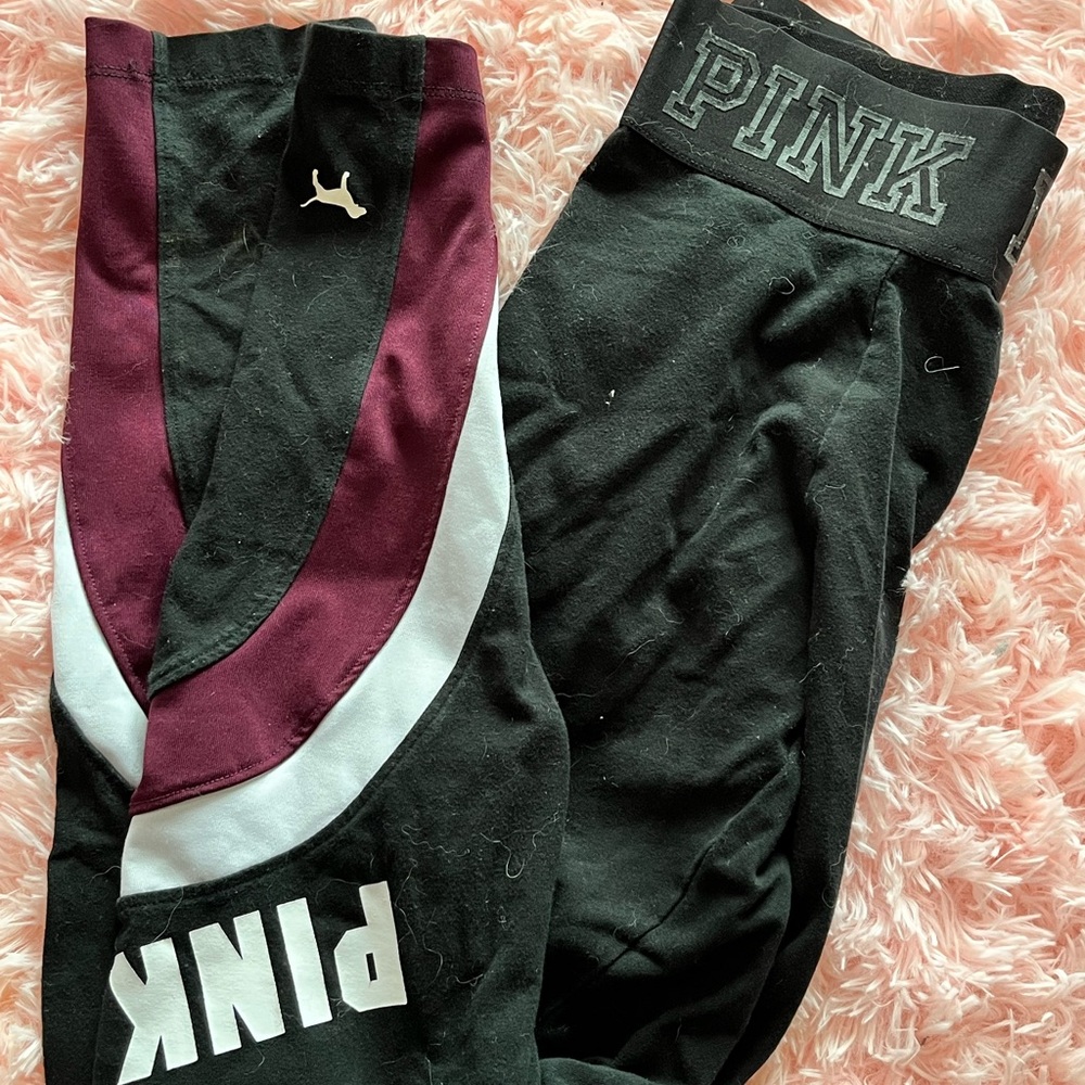 PINK Victoria's Secret Black, Burgundy & White Athletic Leggings